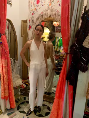 1990's White Crepe Jumpsuit - SOLD