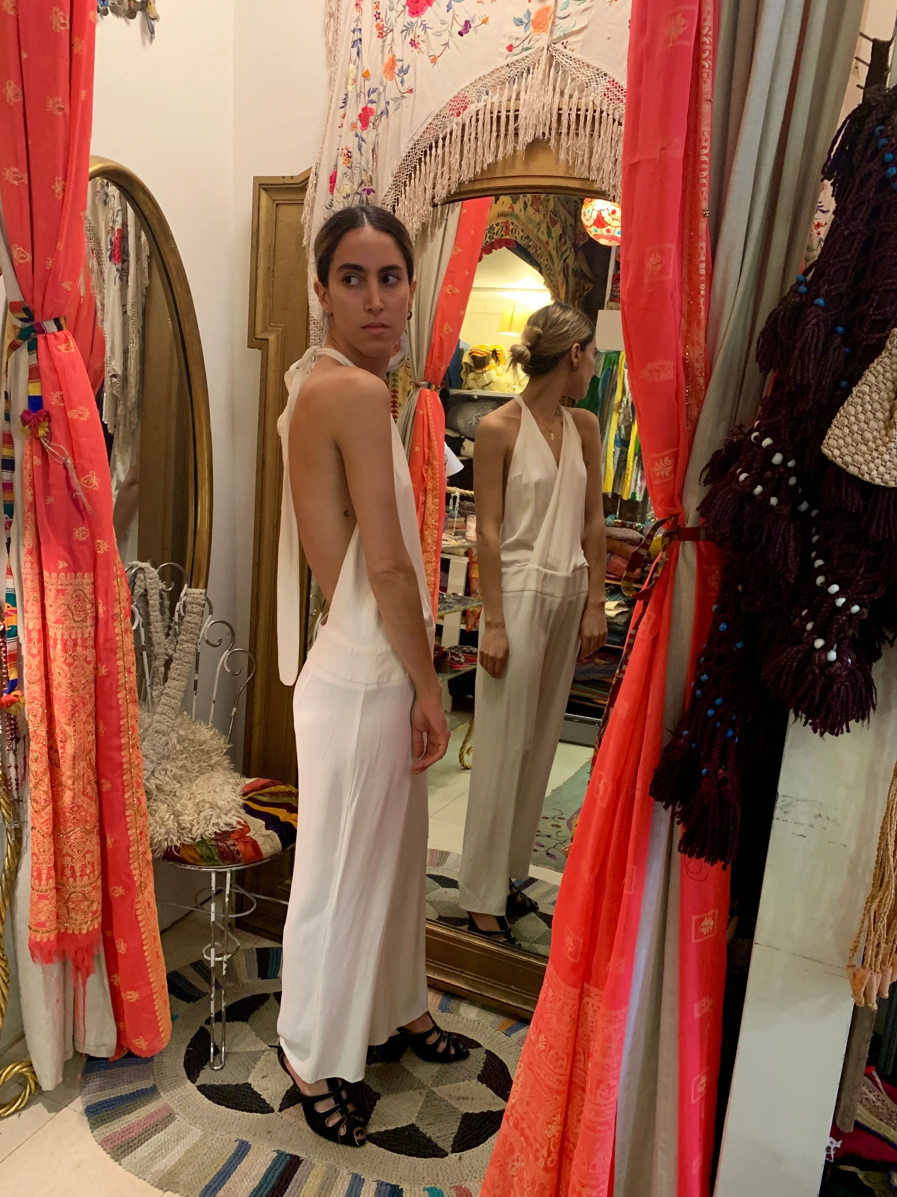1990's White Crepe Jumpsuit - SOLD