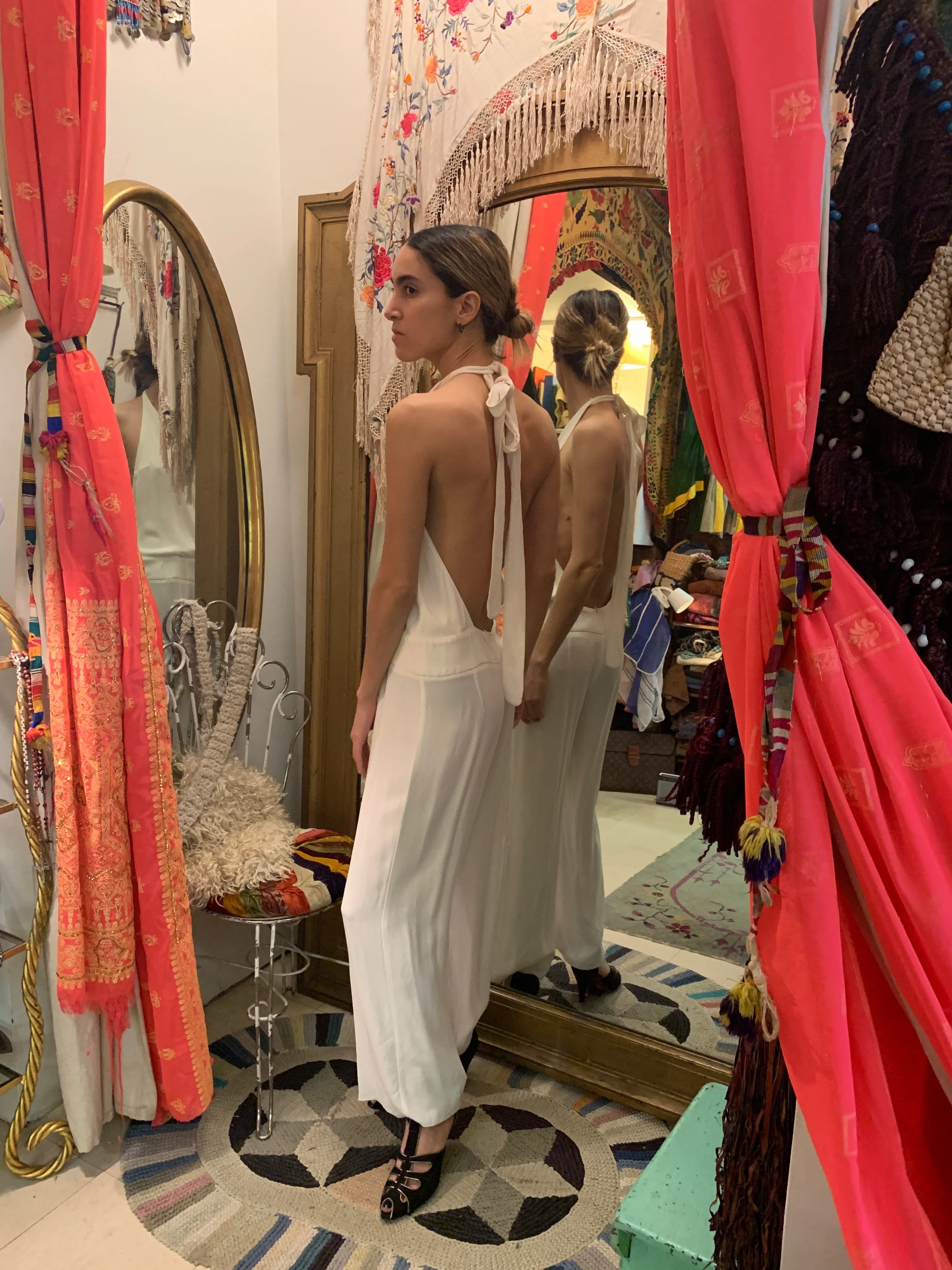 1990's White Crepe Jumpsuit - SOLD