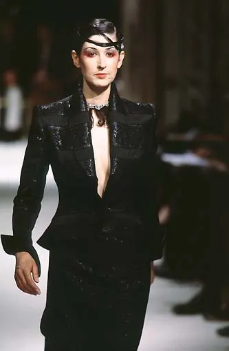 1998 Runway Jacques Fath Black Silk Lacework Jacket