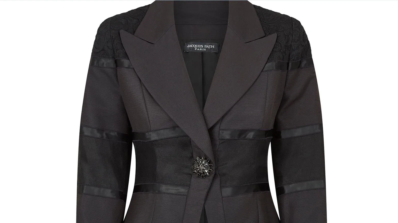 1998 Runway Jacques Fath Black Silk Lacework Jacket