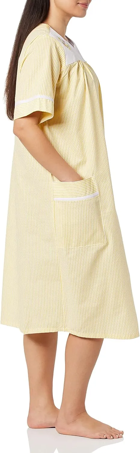 AmeriMark Women Calf-Length Snap Front Knit Duster House Coat Robe  Loose-Fitting Plush Bathrobe - Short Sleeve Bath Robe