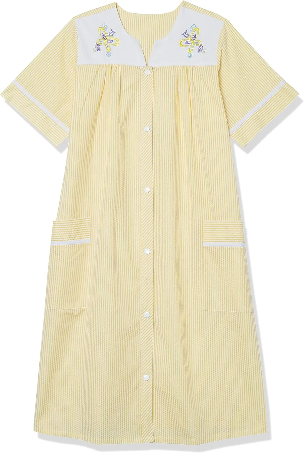 AmeriMark Women Calf-Length Snap Front Knit Duster House Coat Robe  Loose-Fitting Plush Bathrobe - Short Sleeve Bath Robe