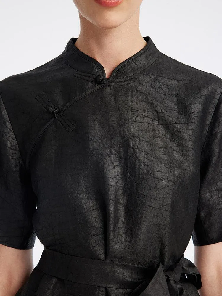 Black Cheongsam Mandarin Collar Xiang Yun Silk Dress