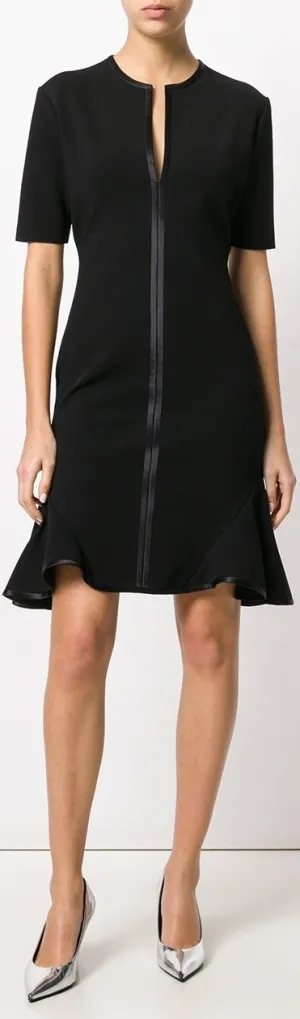 Black V-Neck Dress with Ruffle Flare Hem