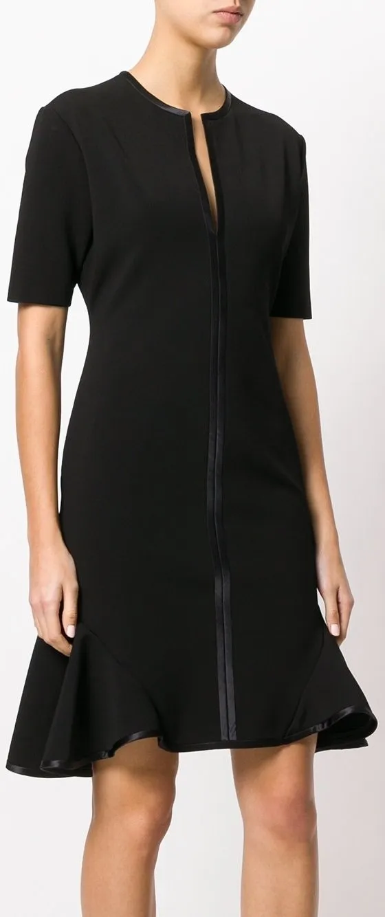 Black V-Neck Dress with Ruffle Flare Hem