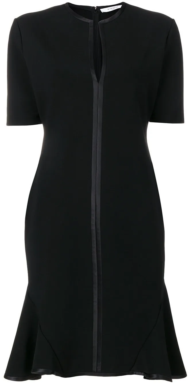 Black V-Neck Dress with Ruffle Flare Hem
