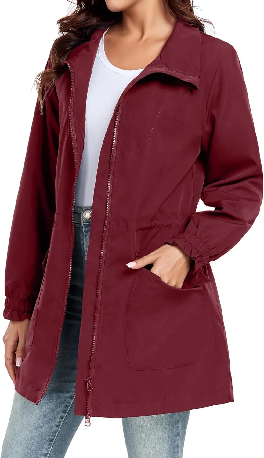 Bloggerlove Women Rain Jacket Waterproof Raincoat with Hood Lightweight Outdoor Windbreaker