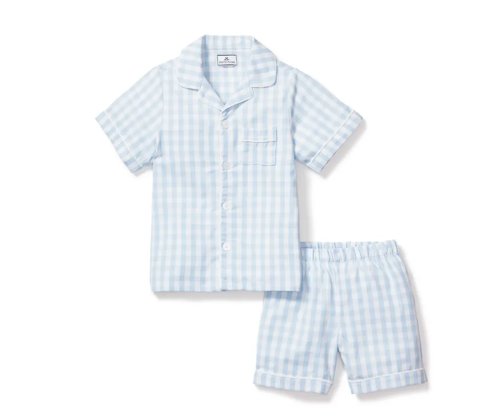 Blue Gingham Pajama Short Set