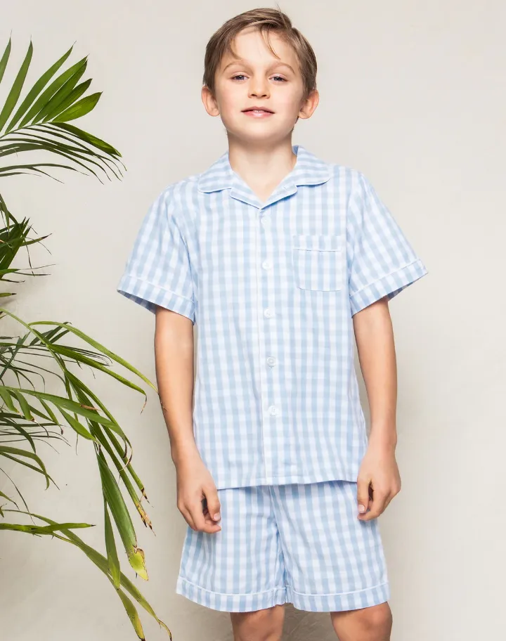 Blue Gingham Pajama Short Set