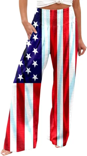 Boho Pants for Women Floral Print Linen Pant Elastic Waist Drawstring Summer Beach Baggy Trousers with Pocket Fit