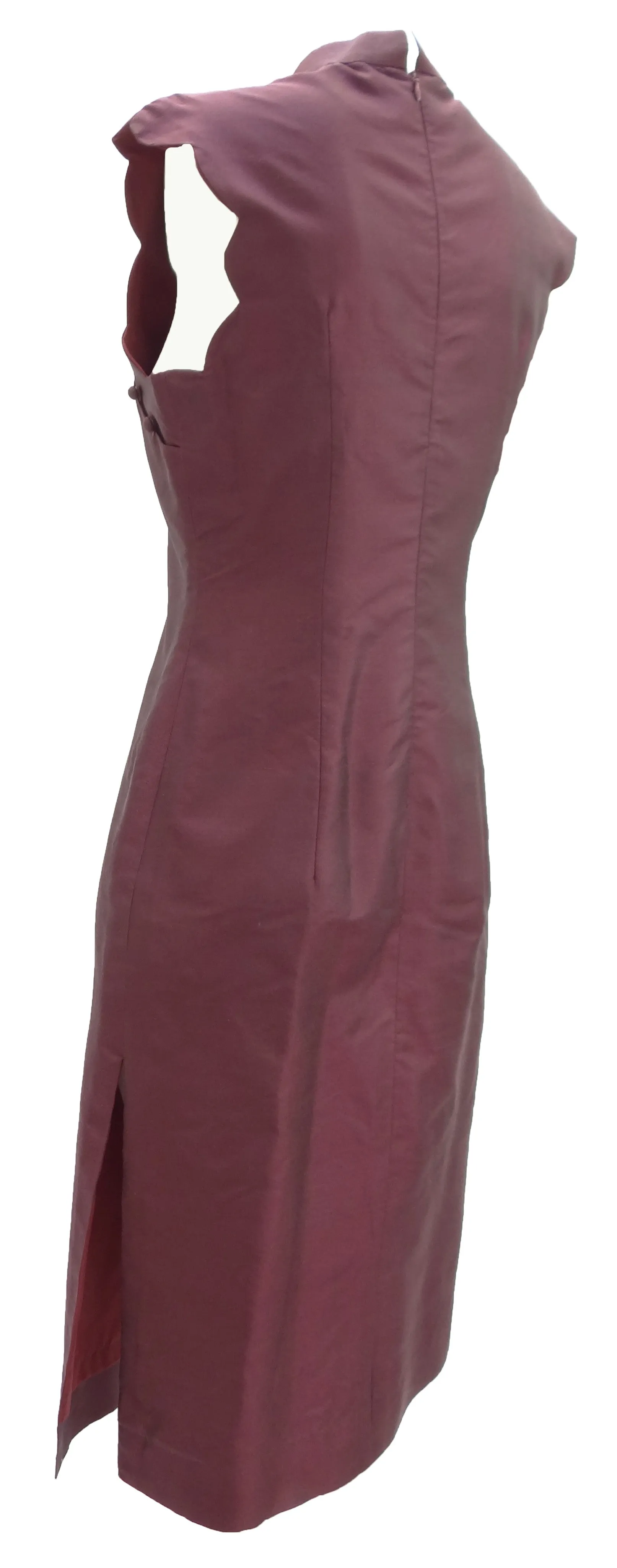 Cheongsam Cocktail Dress in Plum Shot Silk, UK10