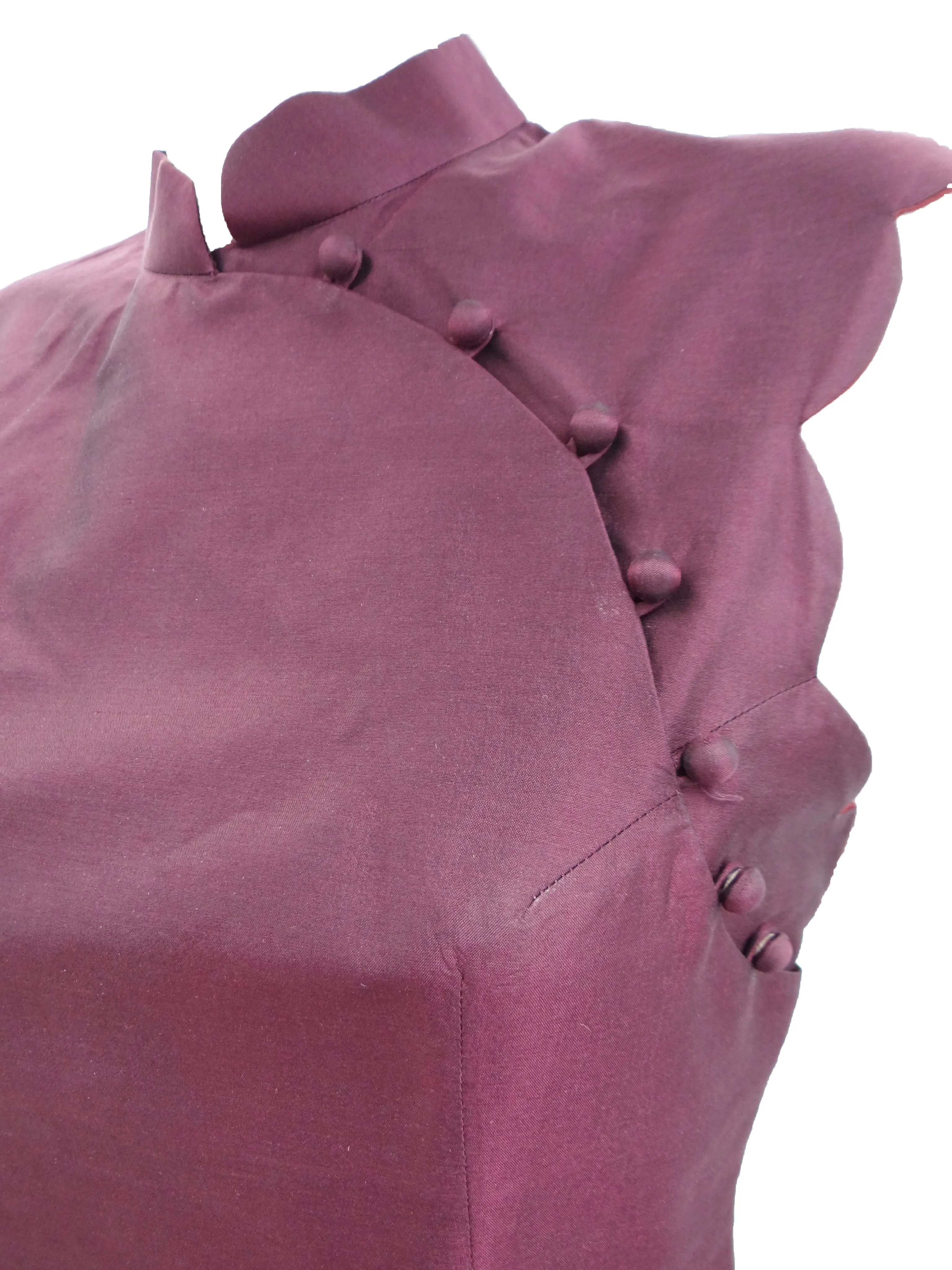 Cheongsam Cocktail Dress in Plum Shot Silk, UK10