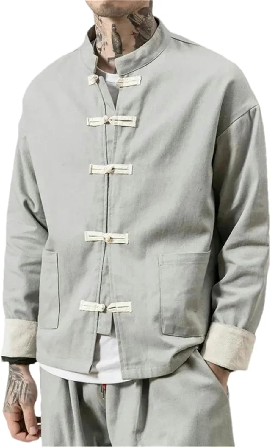 Chinese Traditional Retro Coat Man Autmn Tang Suit Mandarin Collar Buckle Jacket Oriental Cotton Kung Fu Shirt