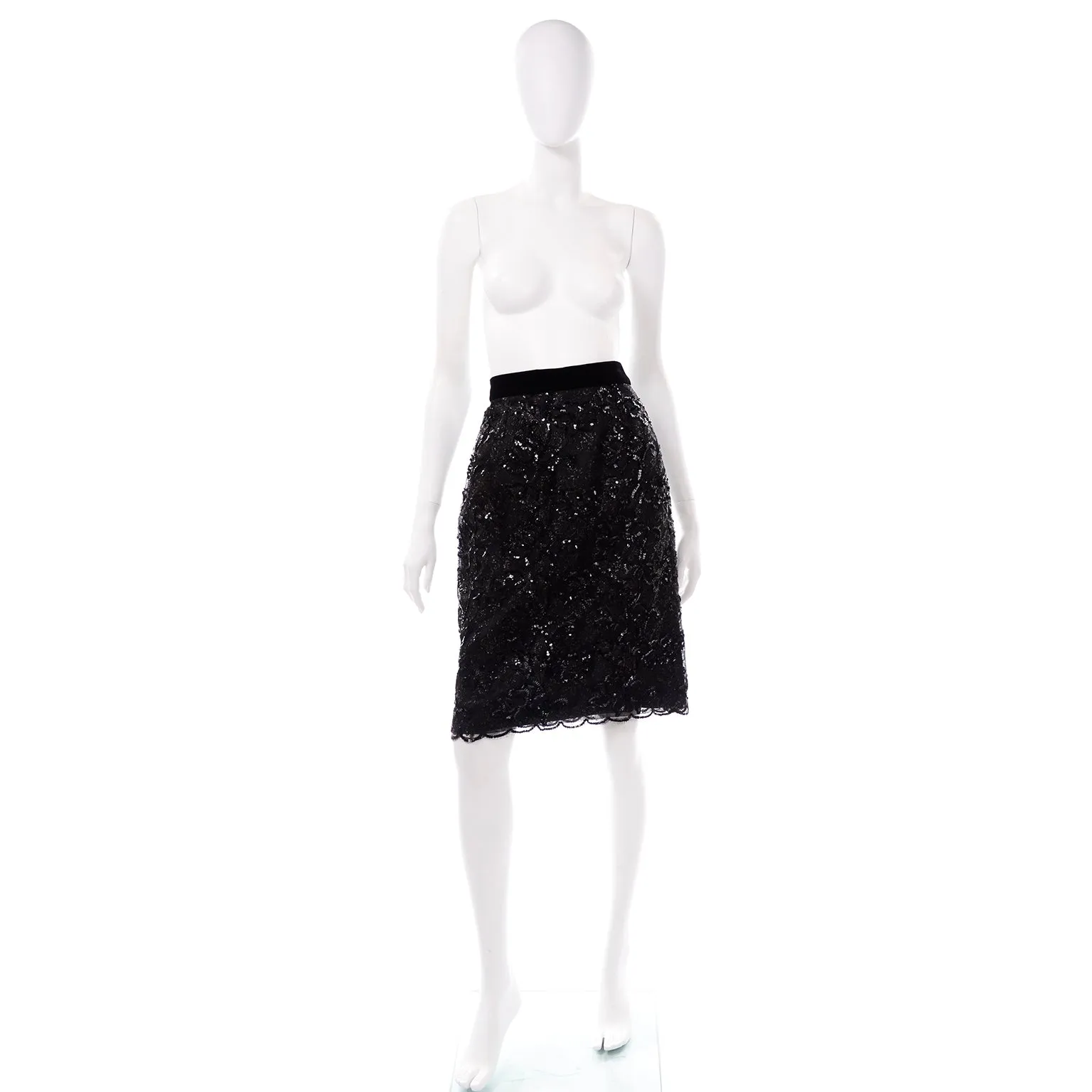 Deadstock Givenchy Couture Black Lace Velvet and Sequins Evening Skirt Suit