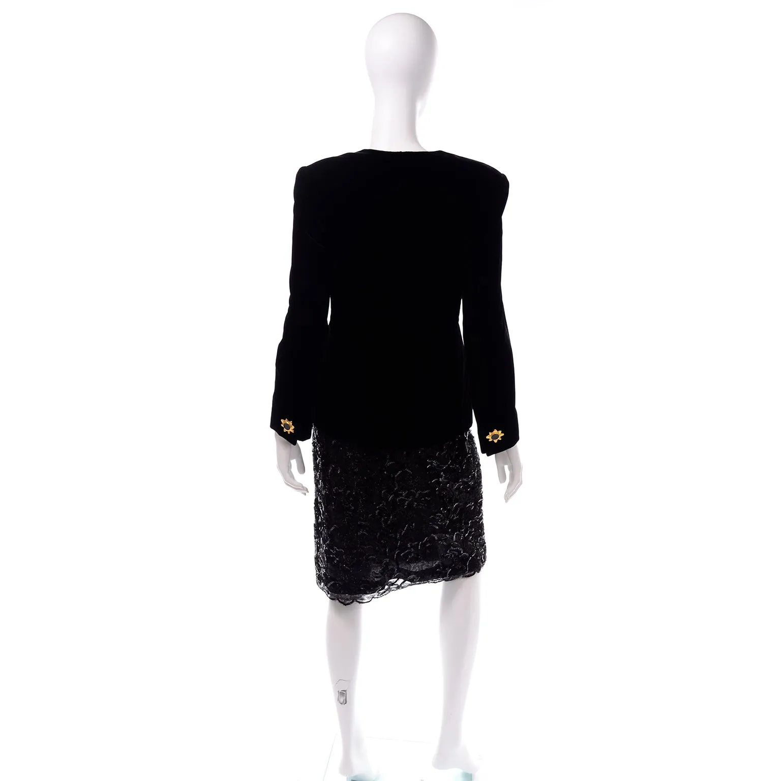 Deadstock Givenchy Couture Black Lace Velvet and Sequins Evening Skirt Suit