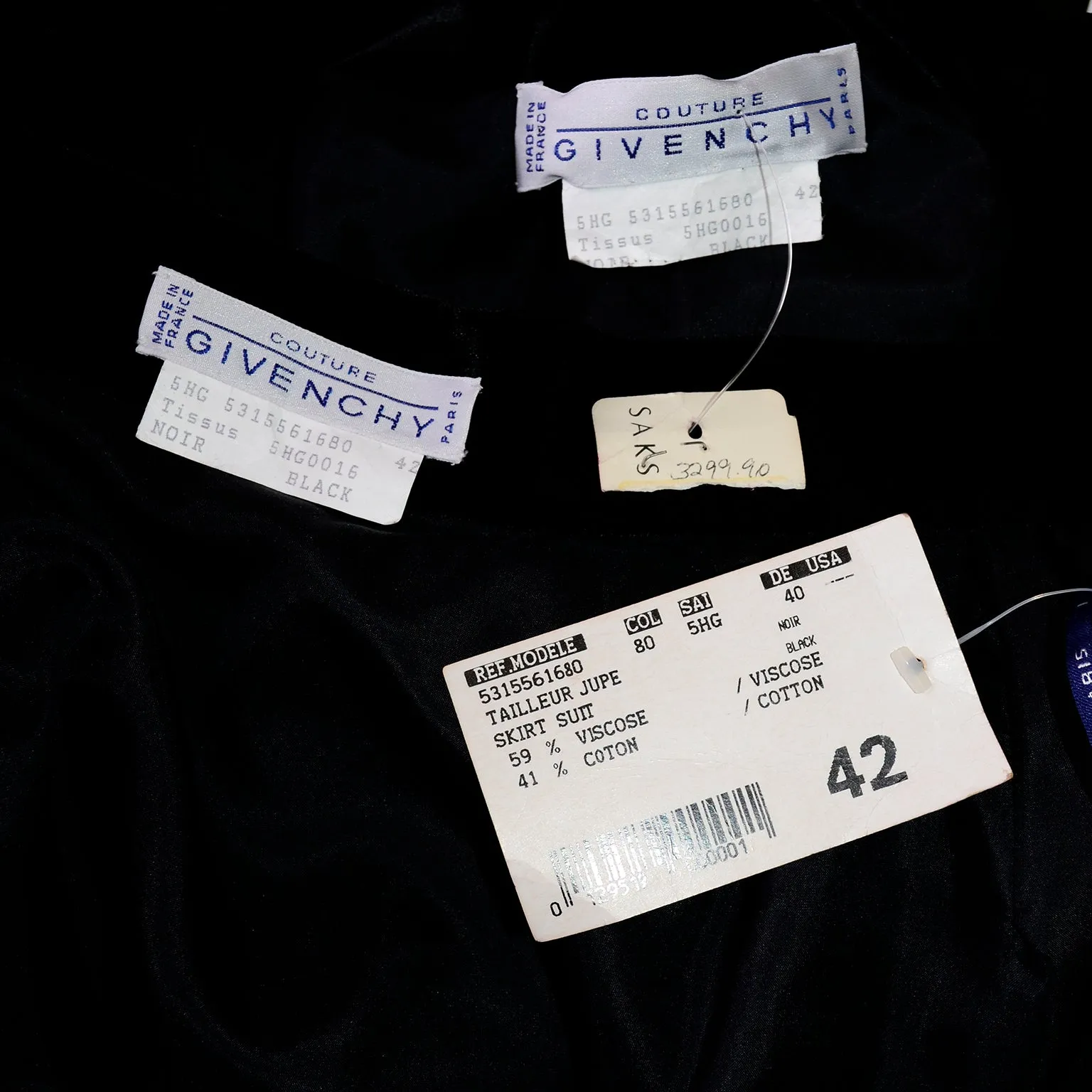 Deadstock Givenchy Couture Black Lace Velvet and Sequins Evening Skirt Suit