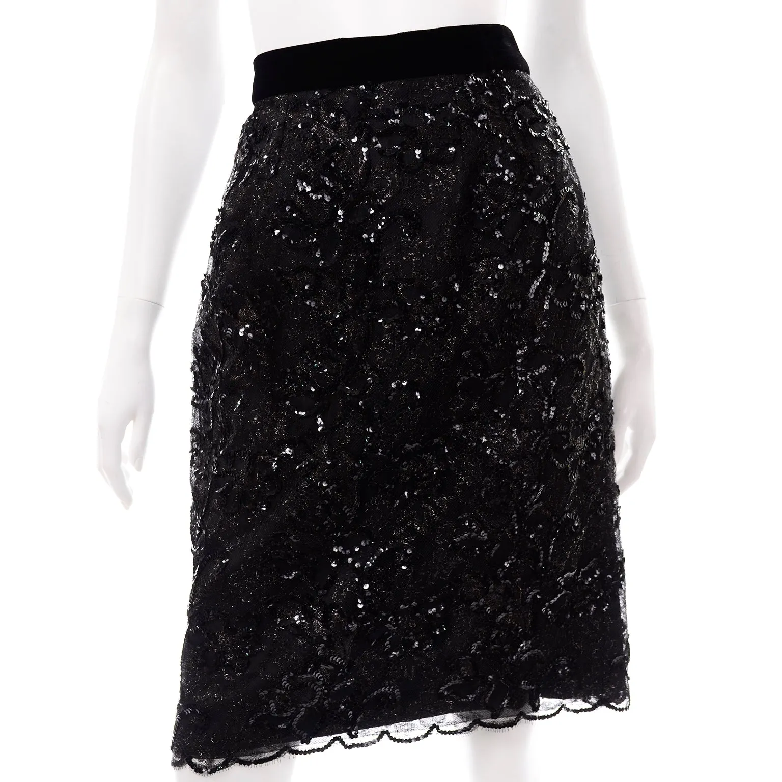 Deadstock Givenchy Couture Black Lace Velvet and Sequins Evening Skirt Suit