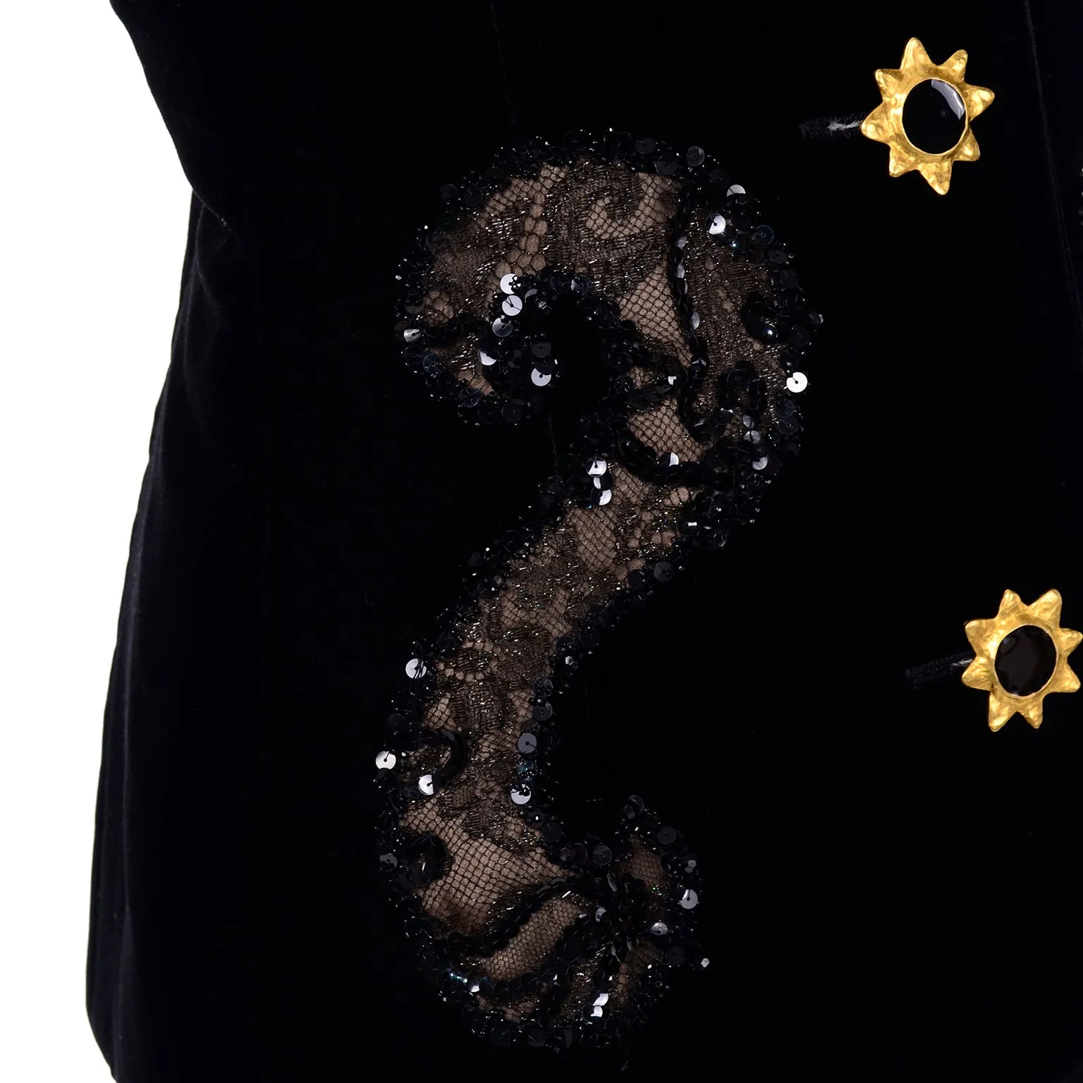Deadstock Givenchy Couture Black Lace Velvet and Sequins Evening Skirt Suit