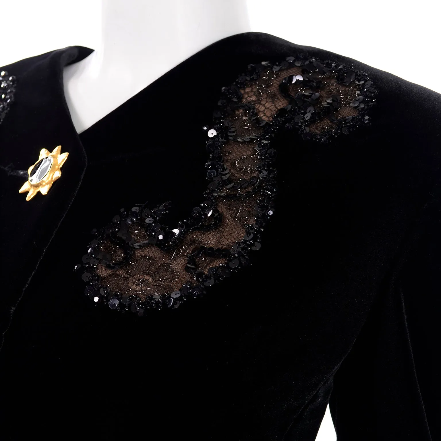 Deadstock Givenchy Couture Black Lace Velvet and Sequins Evening Skirt Suit