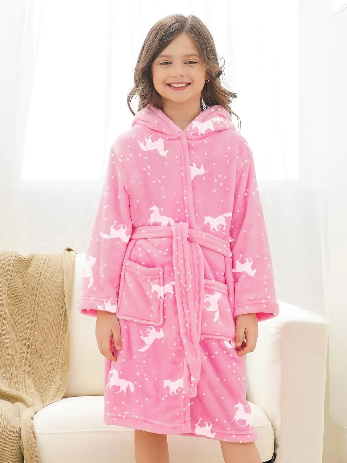 Doctor Unicorn Soft Hooded Rainbow Bathrobe Sleepwear for Girls