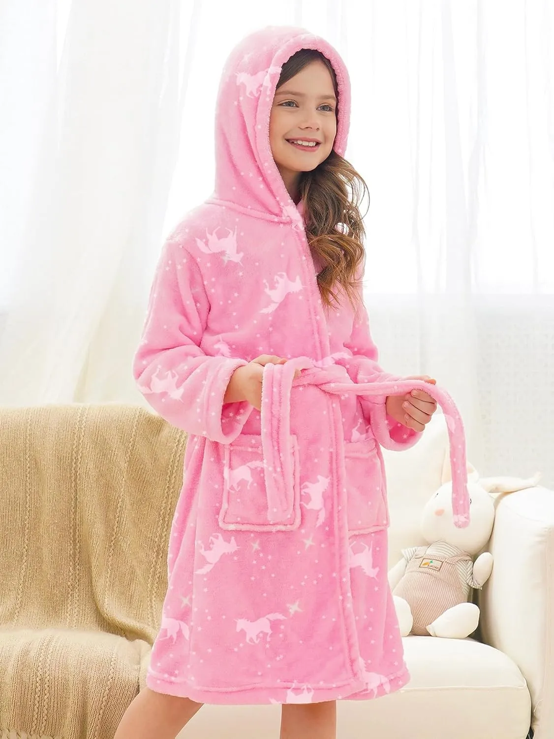 Doctor Unicorn Soft Hooded Rainbow Bathrobe Sleepwear for Girls