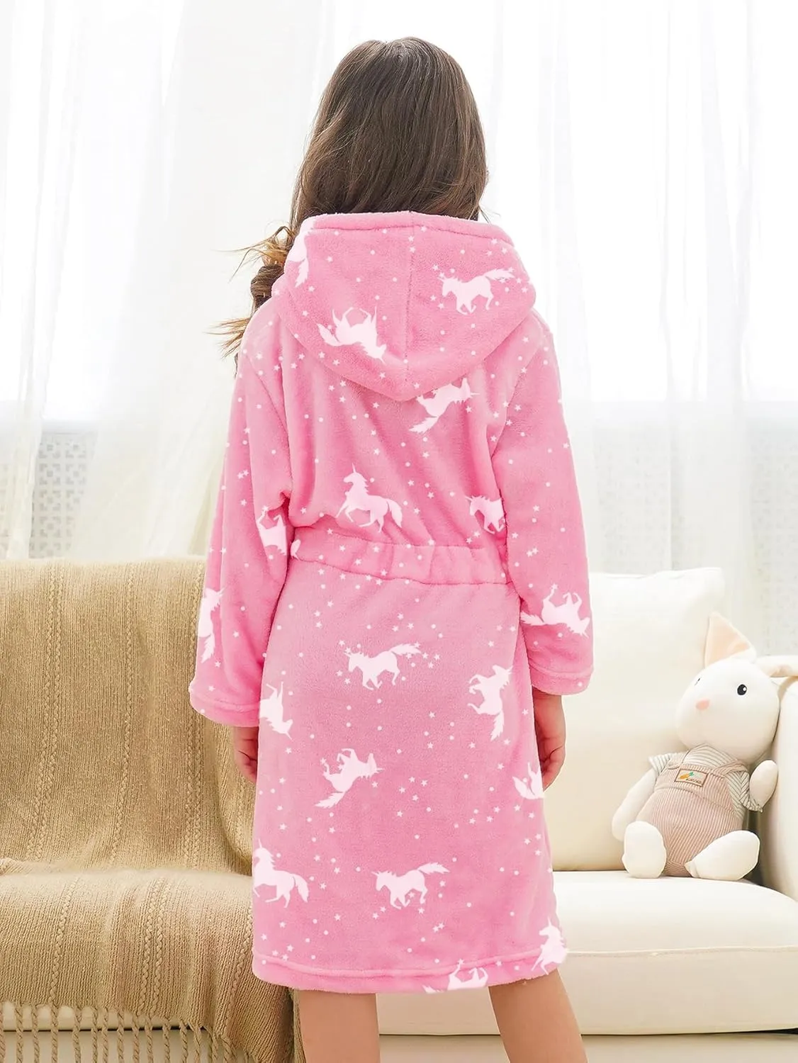 Doctor Unicorn Soft Hooded Rainbow Bathrobe Sleepwear for Girls