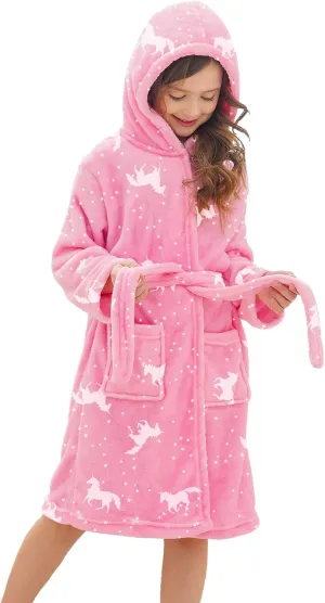 Doctor Unicorn Soft Hooded Rainbow Bathrobe Sleepwear for Girls