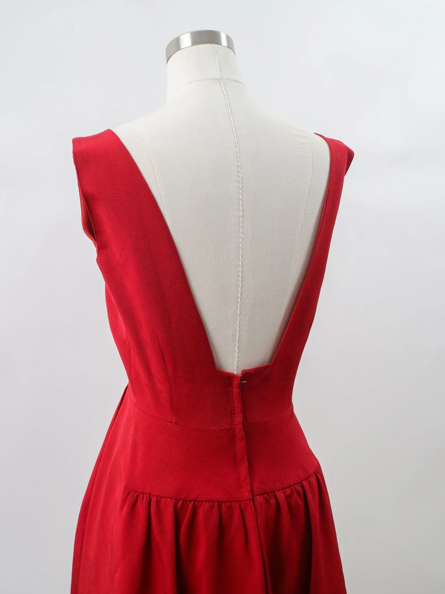 Early 1960s Raspberry Red Givenchy Université Designer Low Back Cocktail Dress