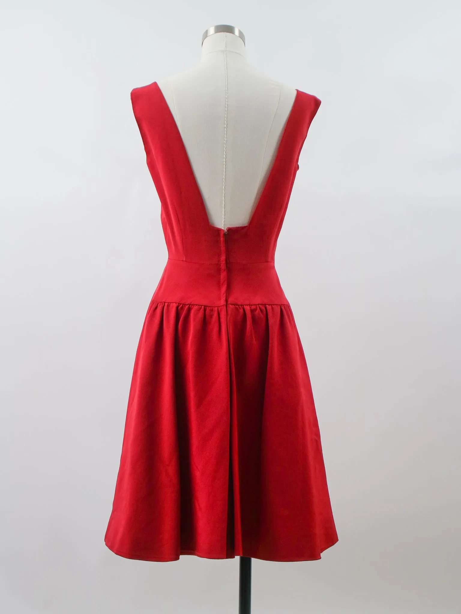 Early 1960s Raspberry Red Givenchy Université Designer Low Back Cocktail Dress