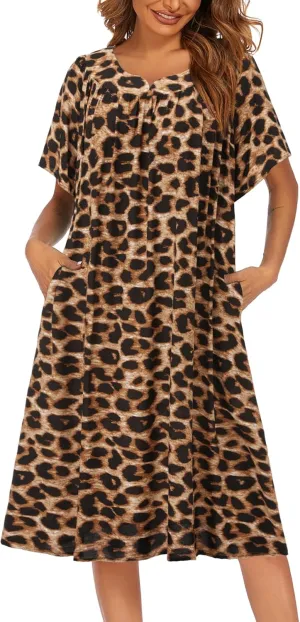 Ekouaer Womens Nightgown Short Sleeve House Dress with Pockets-Floral Print Mumu Dress