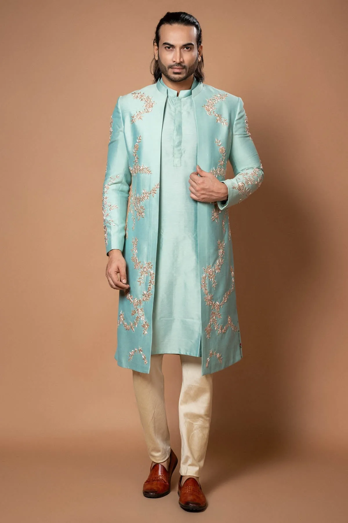 Embroidered Blue Sherwani Set