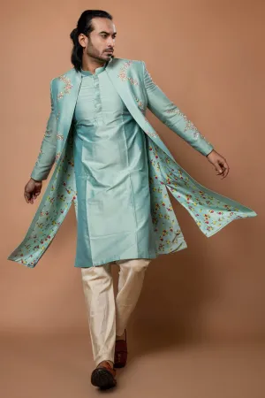 Embroidered Blue Sherwani Set