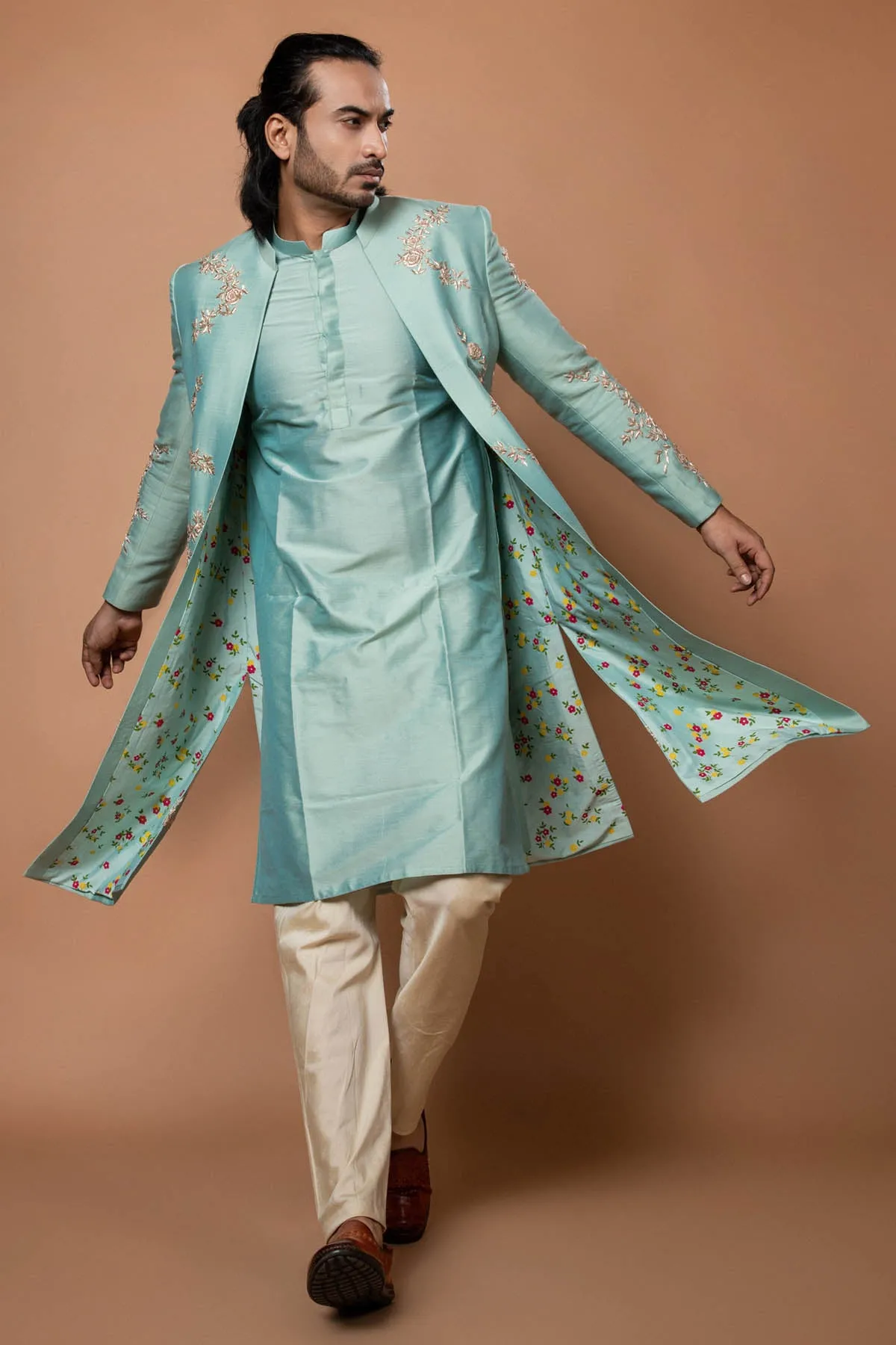 Embroidered Blue Sherwani Set