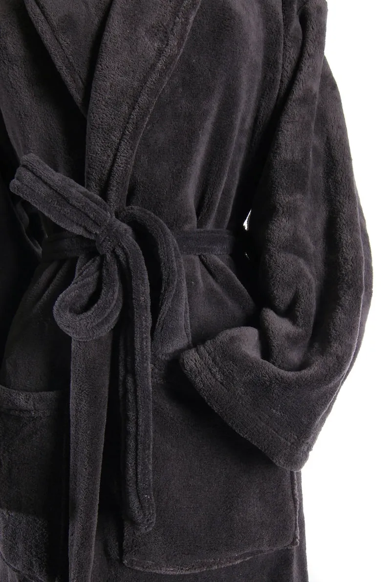Fleece Plush Black Bathrobe