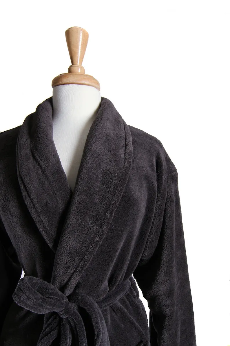Fleece Plush Black Bathrobe