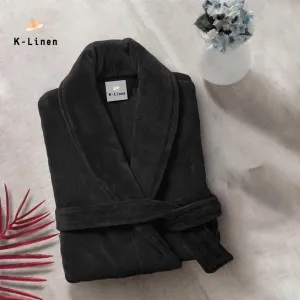 Fleece Plush Black Bathrobe