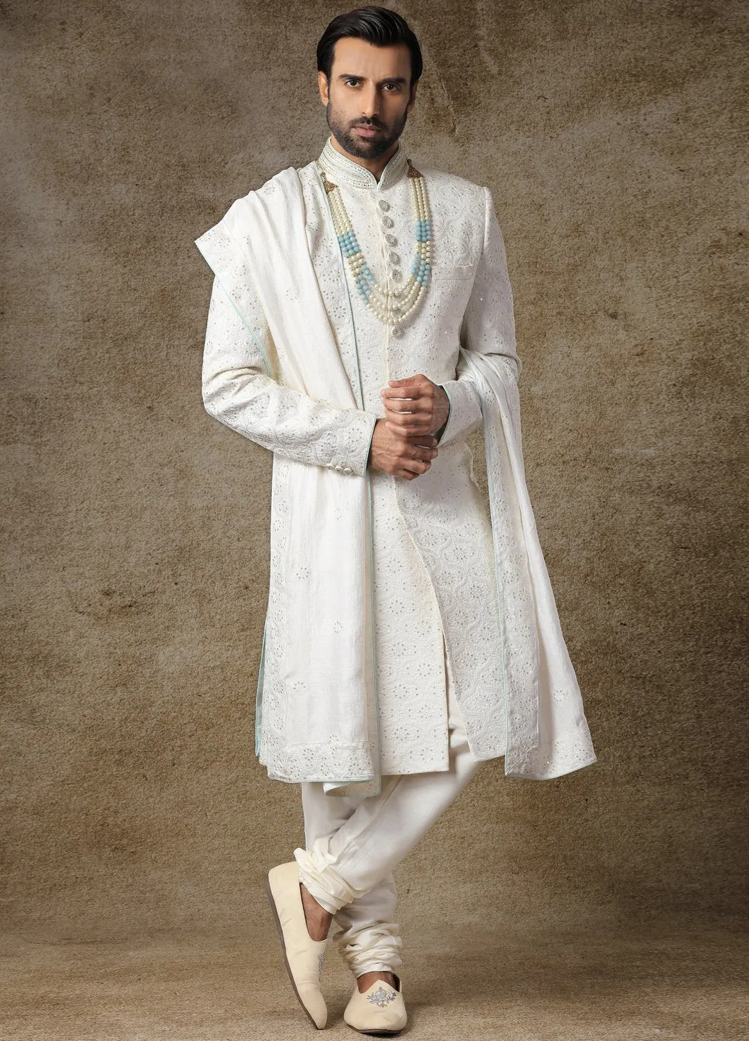 Frost White Embroidered Sherwani