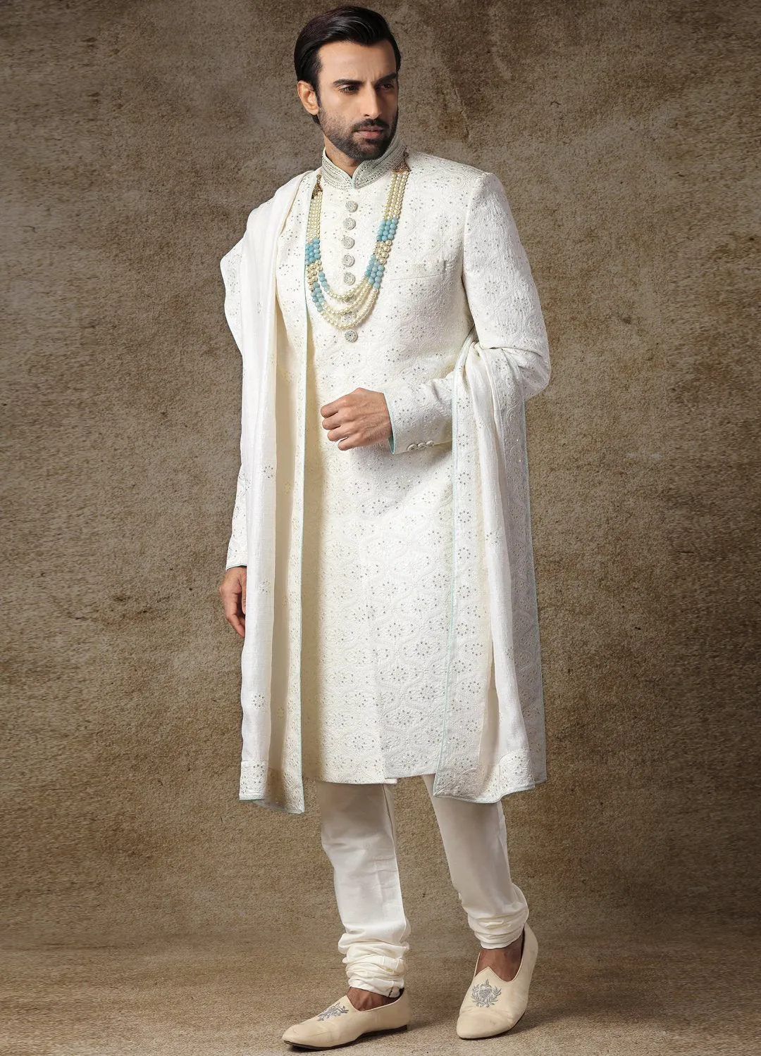 Frost White Embroidered Sherwani