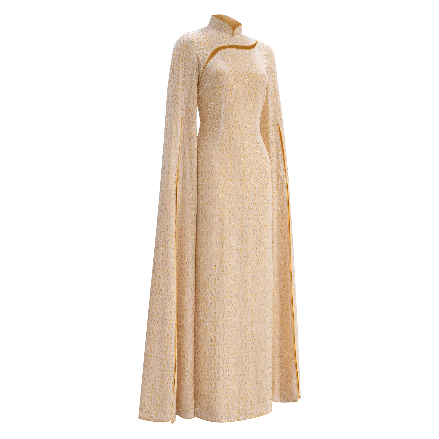 【GATE CARVING】100% Silk Crystal Cheongsam Wedding Gown  (Bell Sleeve / Regular Fit) (鐵閘) (嫁囍金紅)