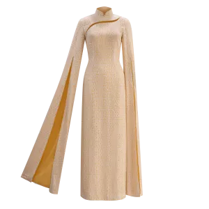 【GATE CARVING】100% Silk Crystal Cheongsam Wedding Gown  (Bell Sleeve / Regular Fit) (鐵閘) (嫁囍金紅)
