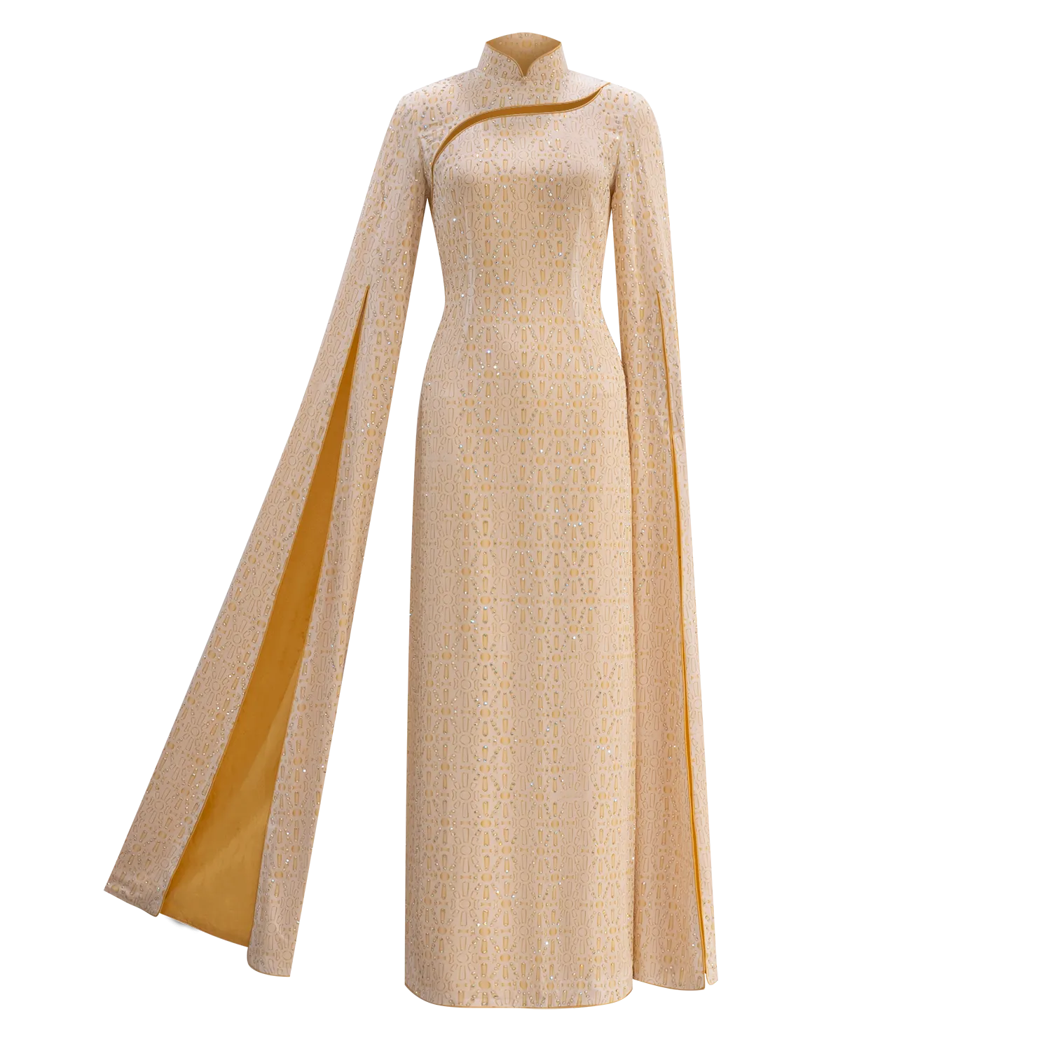 【GATE CARVING】100% Silk Crystal Cheongsam Wedding Gown  (Bell Sleeve / Regular Fit) (鐵閘) (嫁囍金紅)