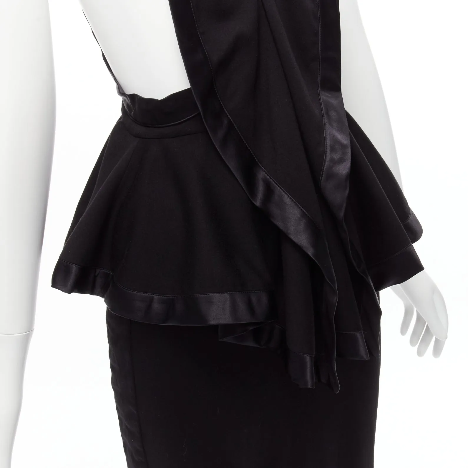 GIVENCHY RICCARDO TISCI Runway black satin jersey ruffle peplum racer dress