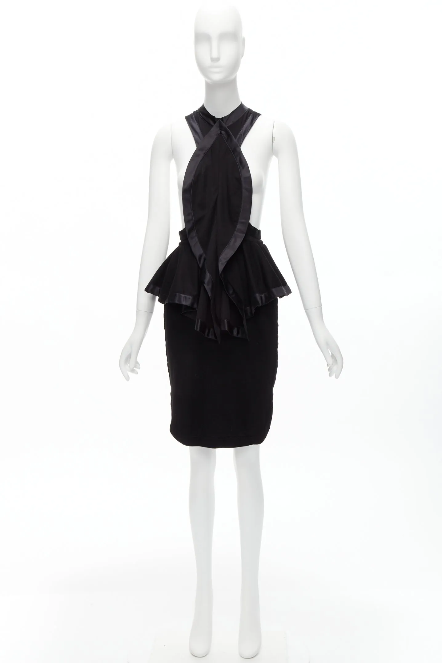 GIVENCHY RICCARDO TISCI Runway black satin jersey ruffle peplum racer dress