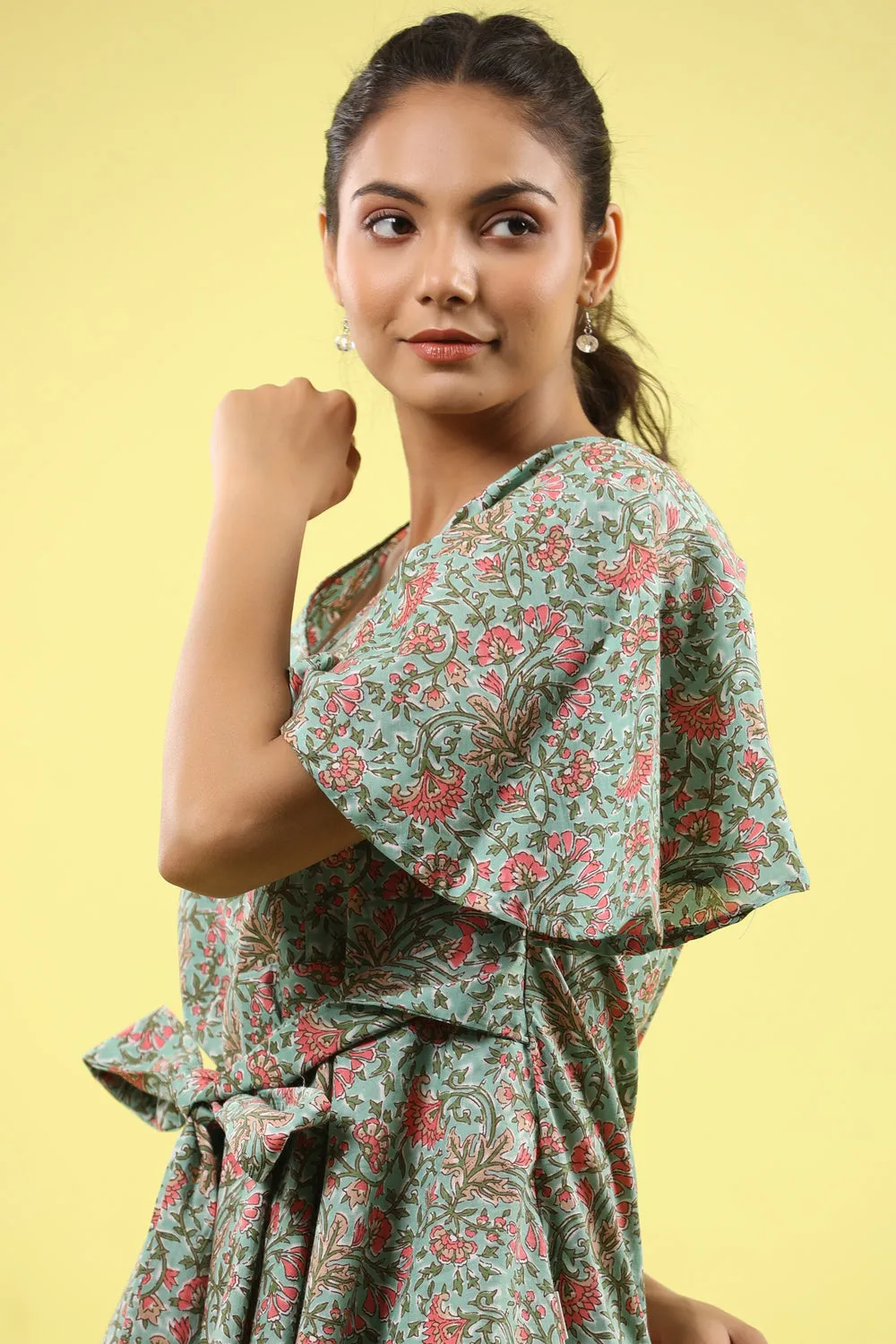 Green Jaal on Tie up Lounge Loungewear Top Set