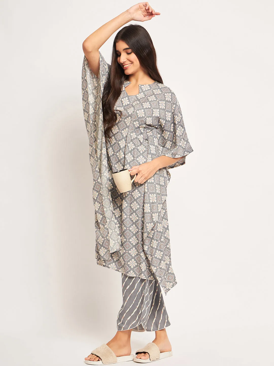 Grey Geometric Kaftan Coord Set