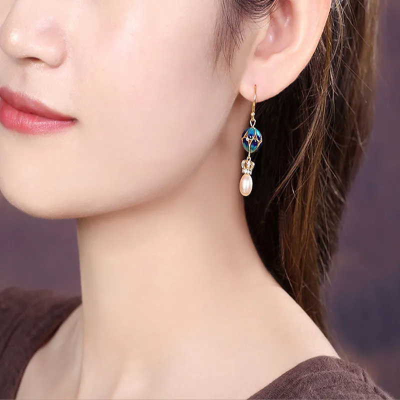Handcrafted Cloisonné Pearl Earrings