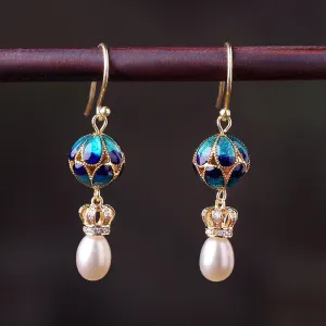 Handcrafted Cloisonné Pearl Earrings