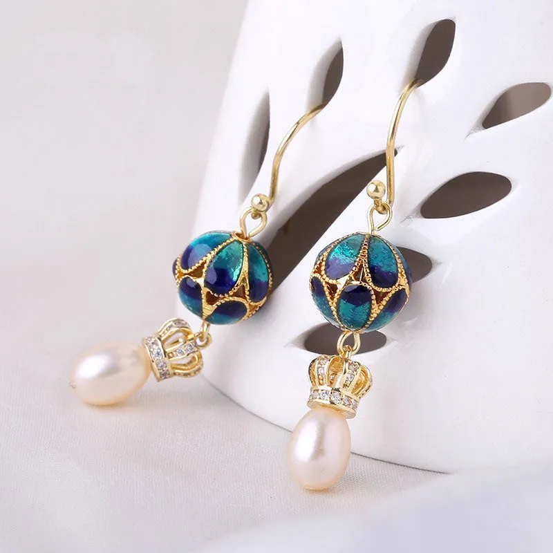 Handcrafted Cloisonné Pearl Earrings