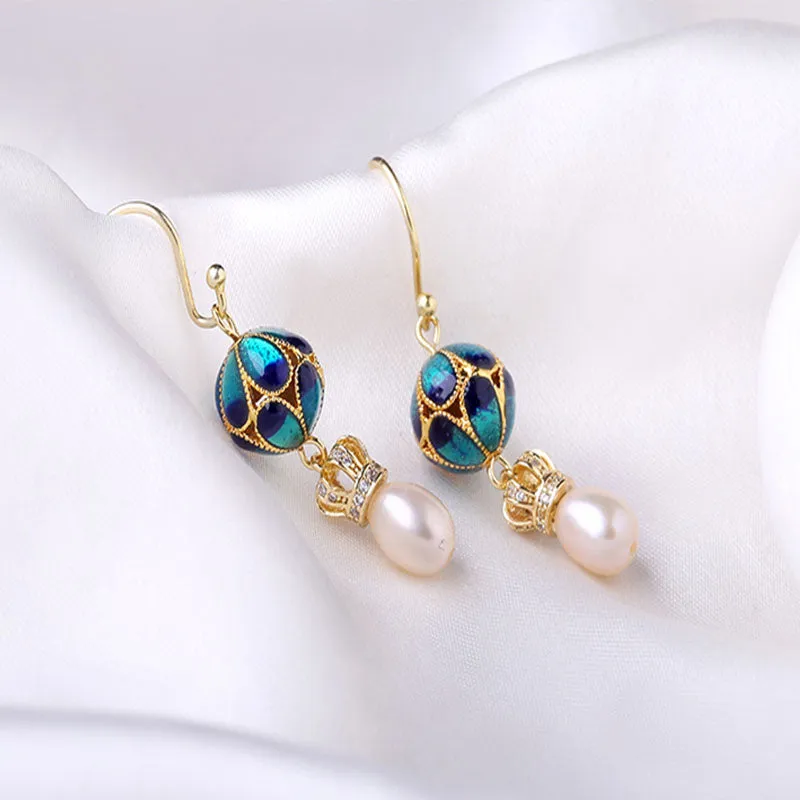 Handcrafted Cloisonné Pearl Earrings